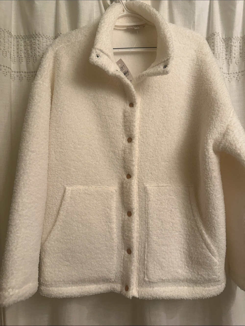 LOFT Cream Teddy Sherpa Snap-Front Jacket